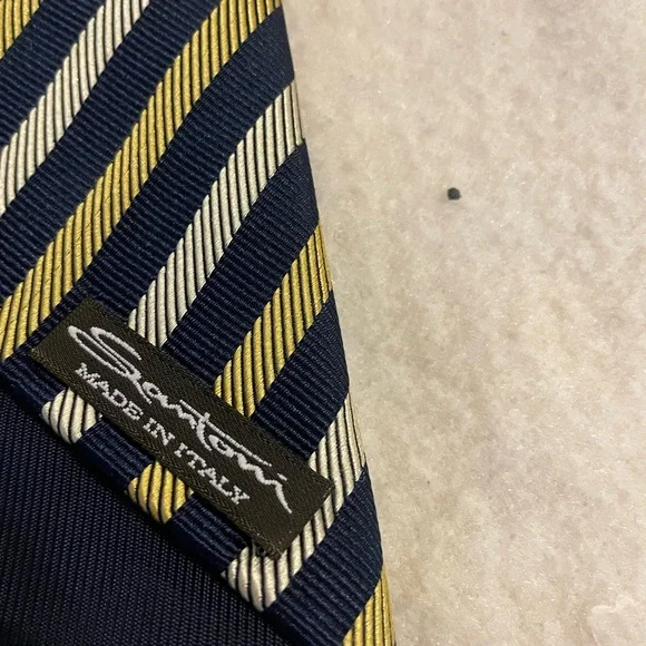 Santoni Blue and Yellow Striped Tie - Picture 2 of 4